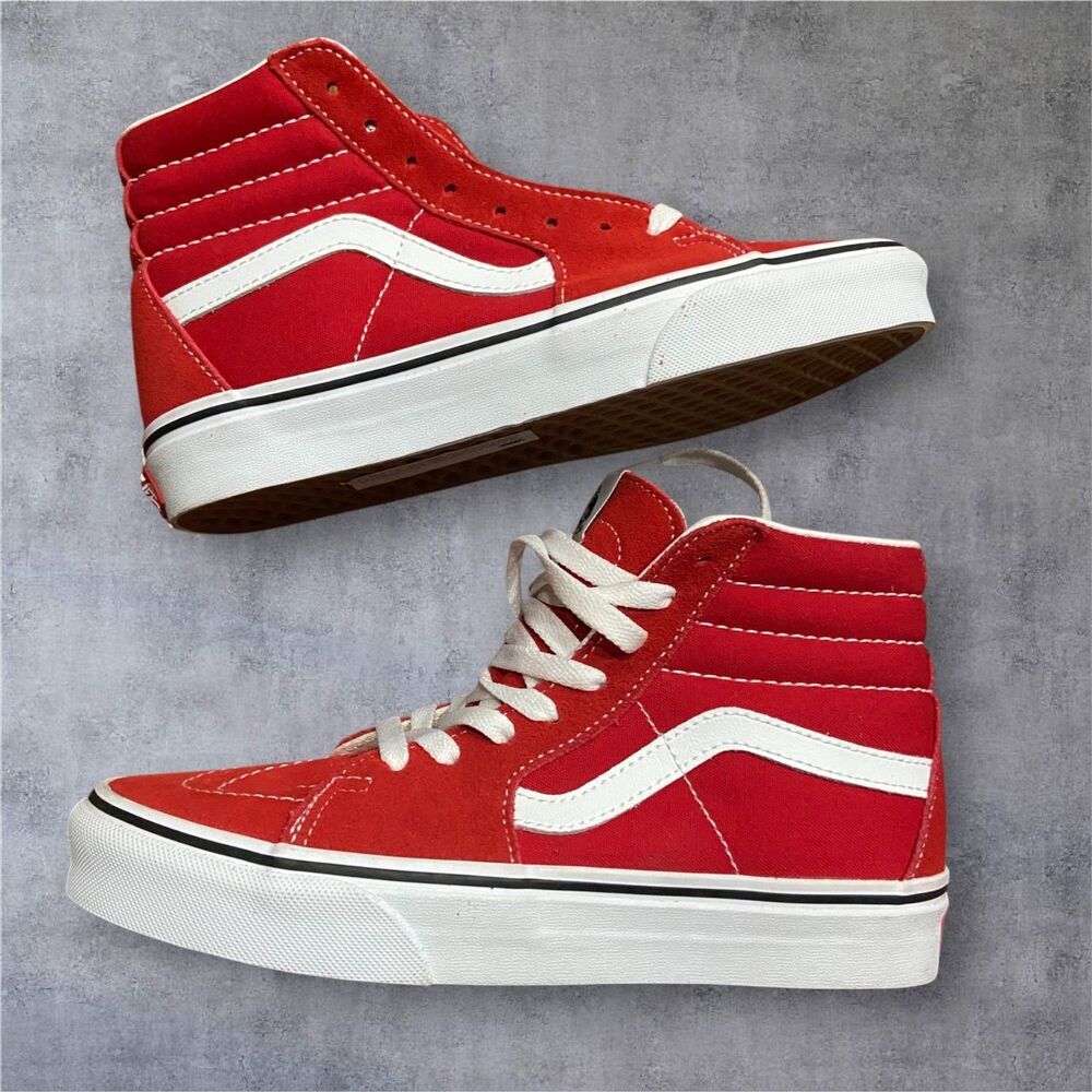 Vans Sk8 Hi Racing Red White Sneakers Shoes New Mens 6 Womens 7.5 - Picture 1 of 7